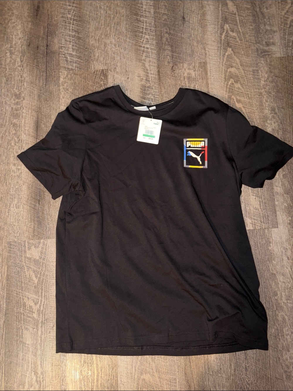Puma Black Short-Sleeve Tee with Multicolor Chest Patch